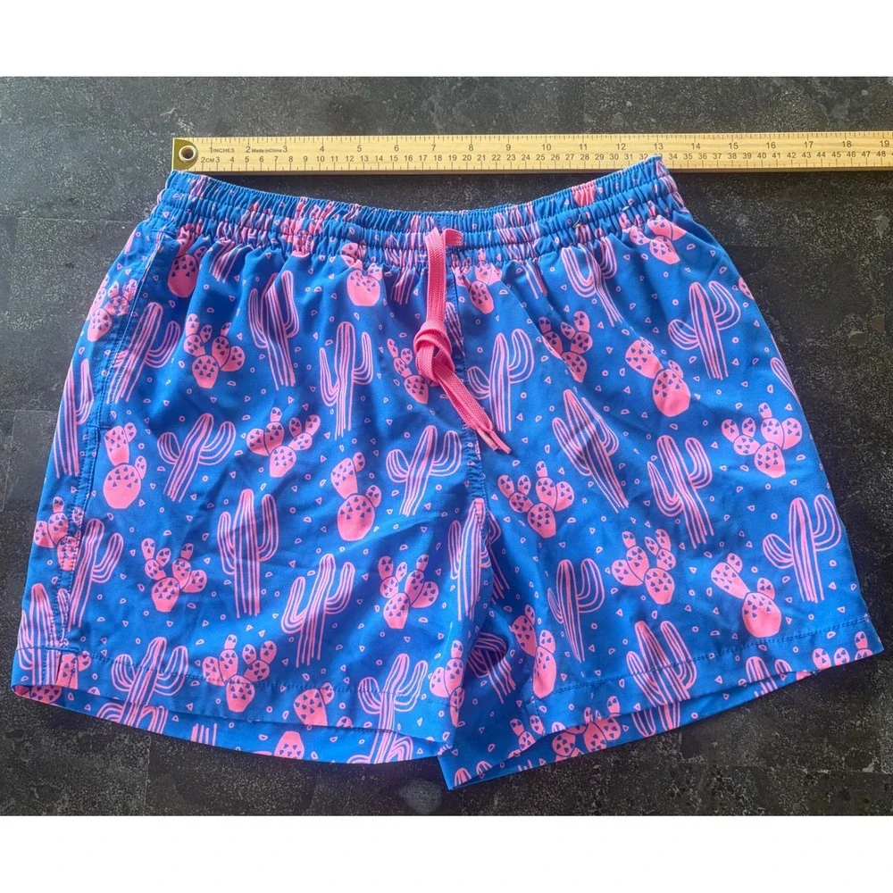 Chubbies Men Swim Trunk Blue Pink Cactu Print 5.5